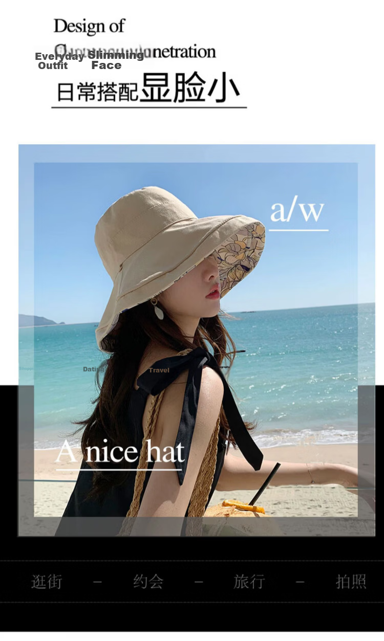 Xueqiman Double-Sided Sunshade Fisherman Hat for Women, UV Protection, Spring and Summer Outdoor Travel, Face-Covering Wide Brim, Foldable Sun Hat 4