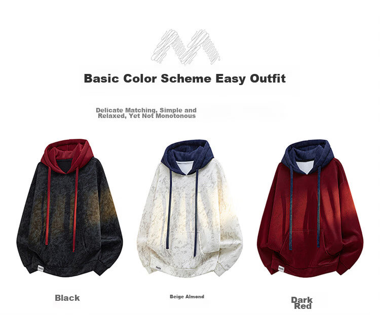 MARK FAIRWHALE Men's Hooded Sweatshirt Spring Autumn Colorblock Casual Jacket Loose Fit Dark Red 4XL 9