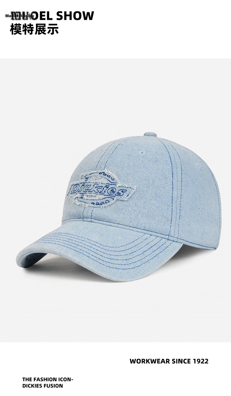 Dickies Distressed Vintage Baseball Cap Unisex Couple Sun Protection Deep Fit Duckbill Hat Light Blue 16