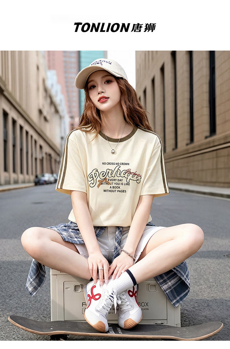 TonLion 2026 Summer Women's Short Sleeve T-Shirt Cotton American Casual Fashion Loose Trendy Top 20
