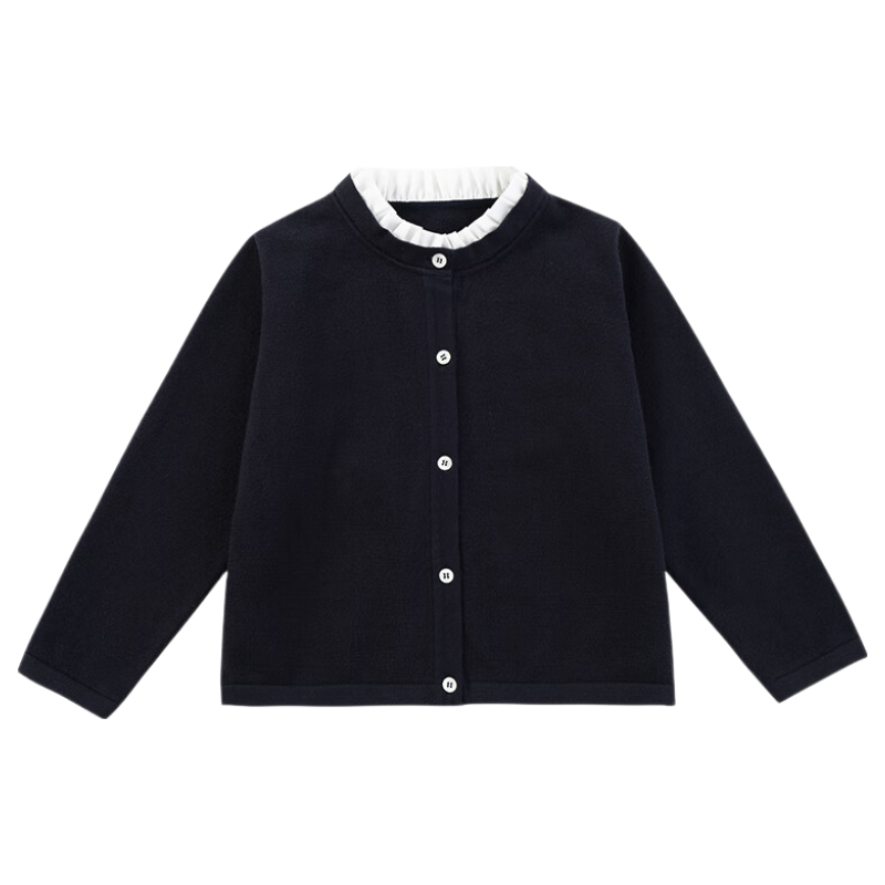 Hacikis Kids Autumn Winter Girls Coat Sweater Casual School Style Children's Knitted Cardigan Dark Navy 140