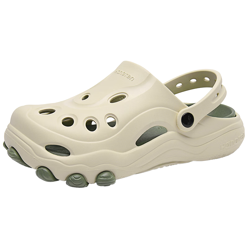 Huanteng Men's Summer Outdoor Beach Sandals Thick Sole Non-slip Breathable Slippers Beige Size 42-43