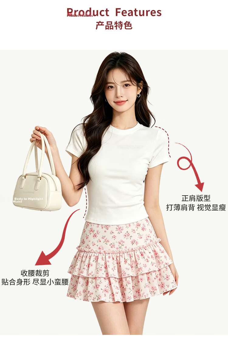 Muwei Black Crew Neck Shoulder-Fitted Short Sleeve T-Shirt for Women Summer New Pure Cotton Slim Fit Basic Top 3