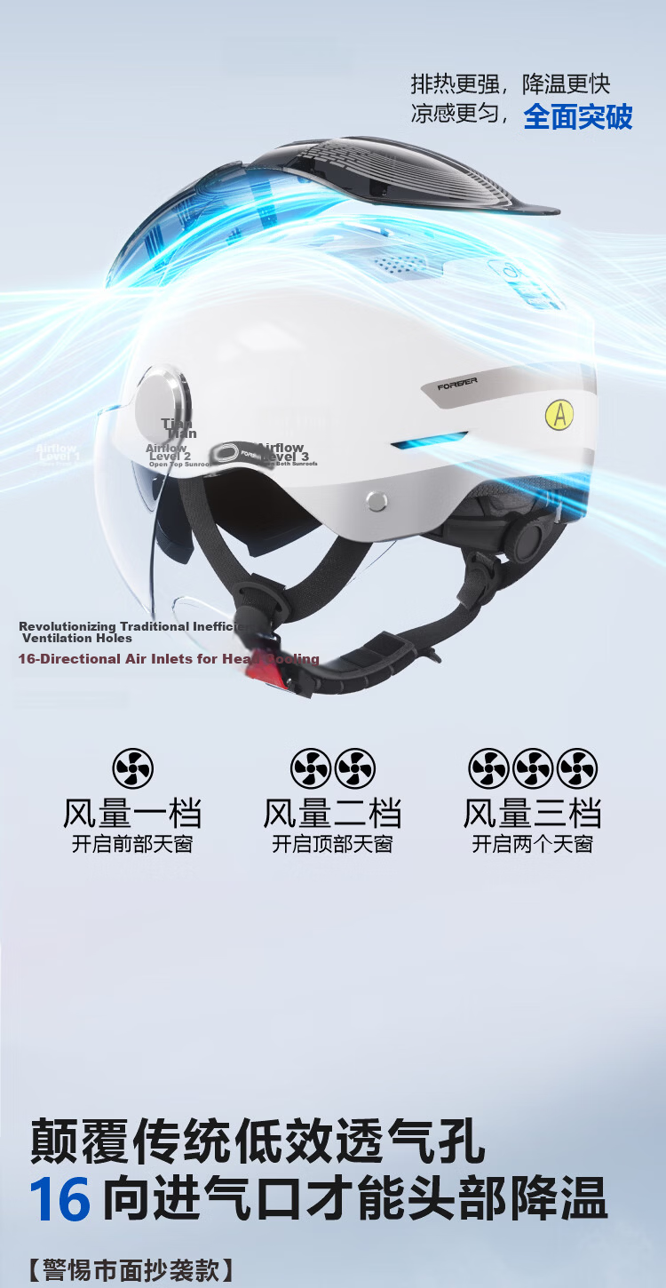 FOREVER Dual-Opening Sunroof Electric Motorcycle Helmet, 3C Certified, for Men And Women, Summer Sun Protection, Breathable Double Visor Half Helmet, Zero-Feel Sunroof, All-Season Safety Helmet, 966 Titanium Gray Color-Changing Long Visor 4