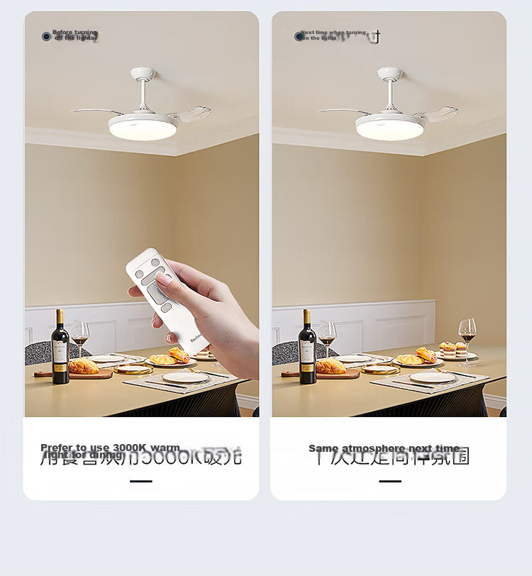 Paulmann P German Paulmann Invisible Fan Light Full Spectrum Eye Protection Ceiling Fan Light Living Room Dining Room Bedroom Silent Remote Control Light 30
