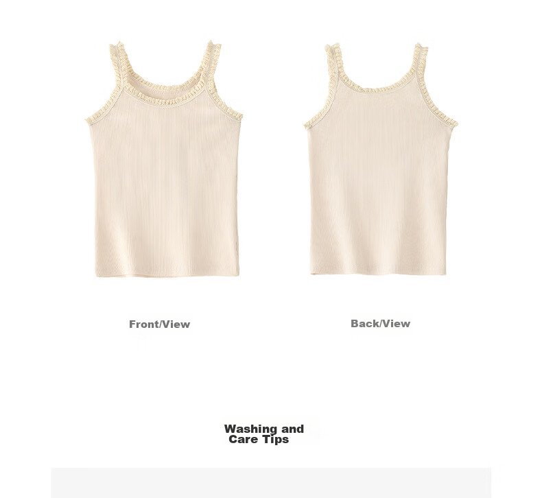 Modal Ribbed Cotton Camisole Tank Top for Women with Wheat Ear Lace Trim Slim Fit Basic Outerwear in Beige 9