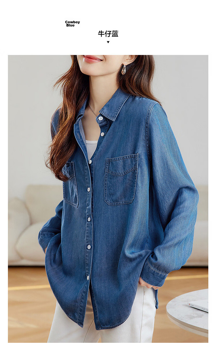 Demana [100 Lyocell] Spring Vintage Casual Lapel Shirt Commuter Loose Long Sleeve Blouse for Women 9