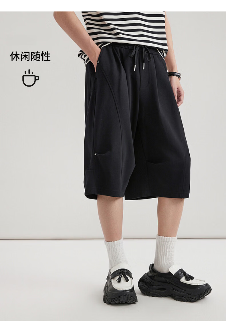 CABBEEN 285G Air Layer Men's Seven-Point Paratrooper Shorts with Studded Decoration Design 2026 Summer Knit Shorts 16