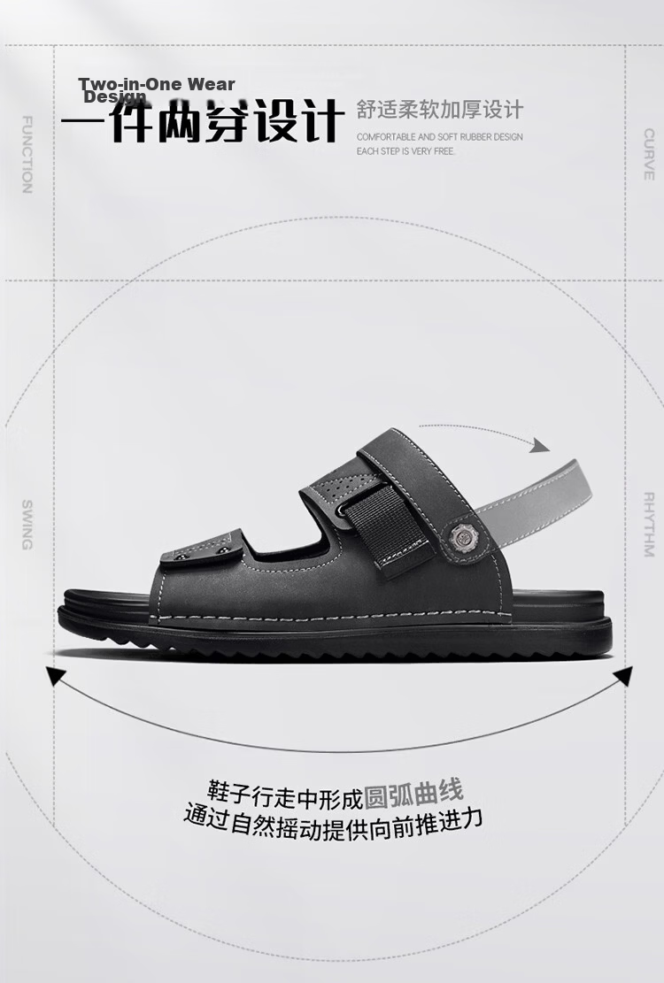Bull Family Men's Leather Sandals Summer New Breathable Casual Comfortable Durable Beach Shoes Versatile Lightweight Two-Way Wear 5
