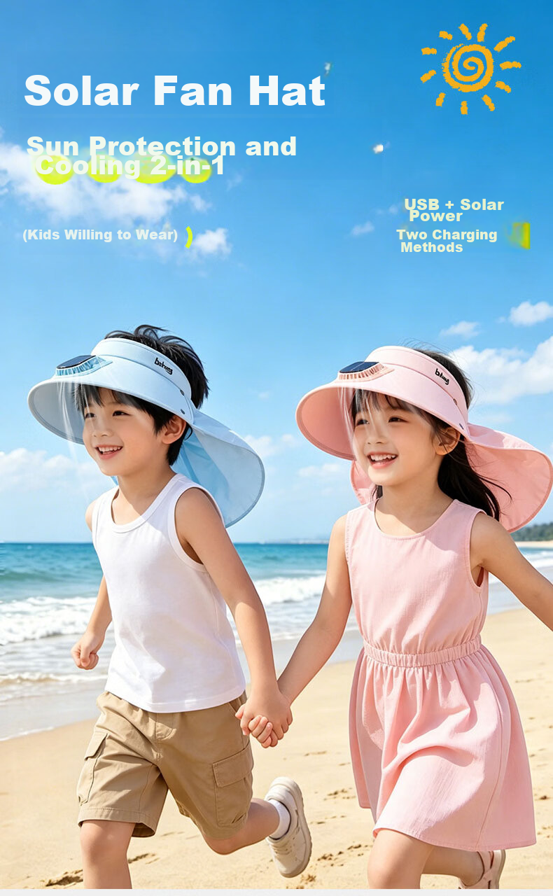 Ousen Kids Solar Fan Hat Summer Sun Protection Cap UV Protection Sun Hat for Girls Ages 3-12 1