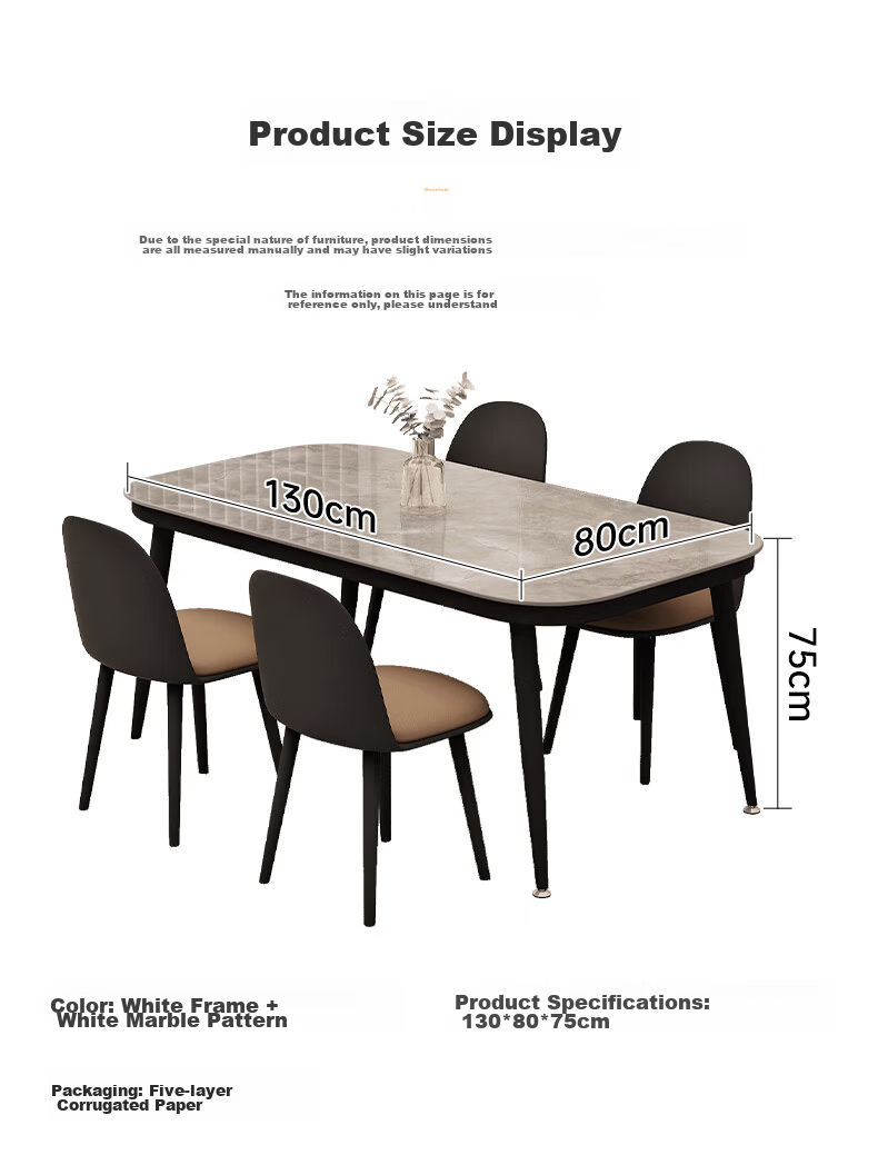 Fanshe Home Dining Table Marble Pattern Simple Small Apartment Rectangular Tempered Glass Dining Table for 4-6 People 6