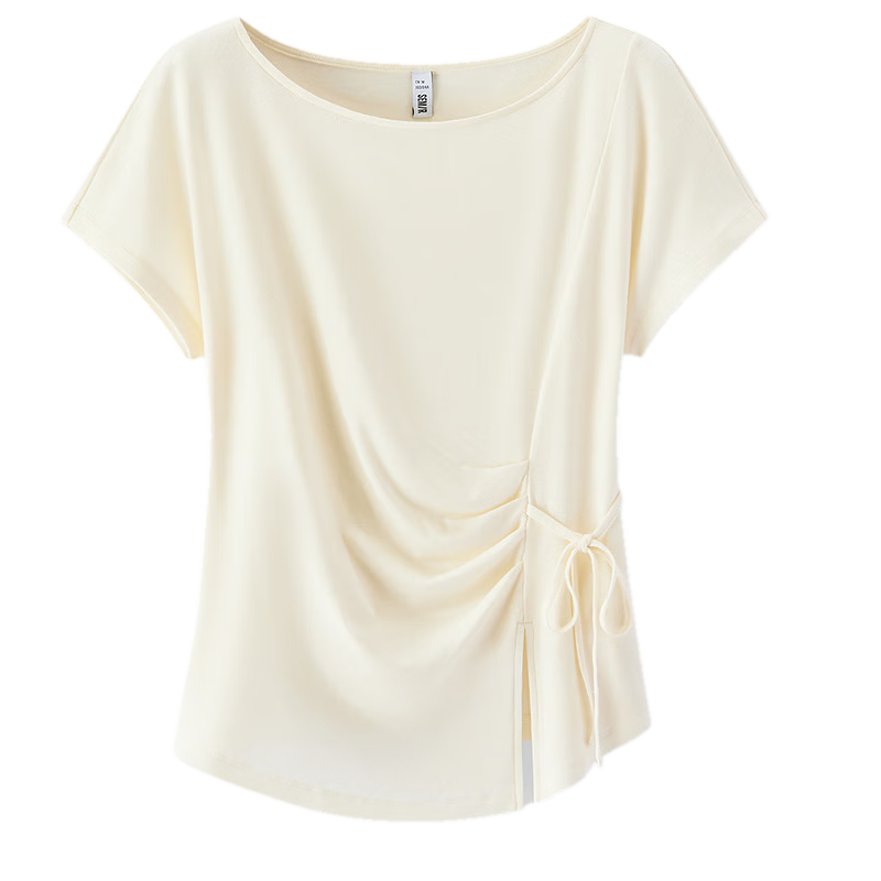 Semir Women's Summer T-Shirt Off-Shoulder Ruched Tie Slim Split Design 2026 101326100072