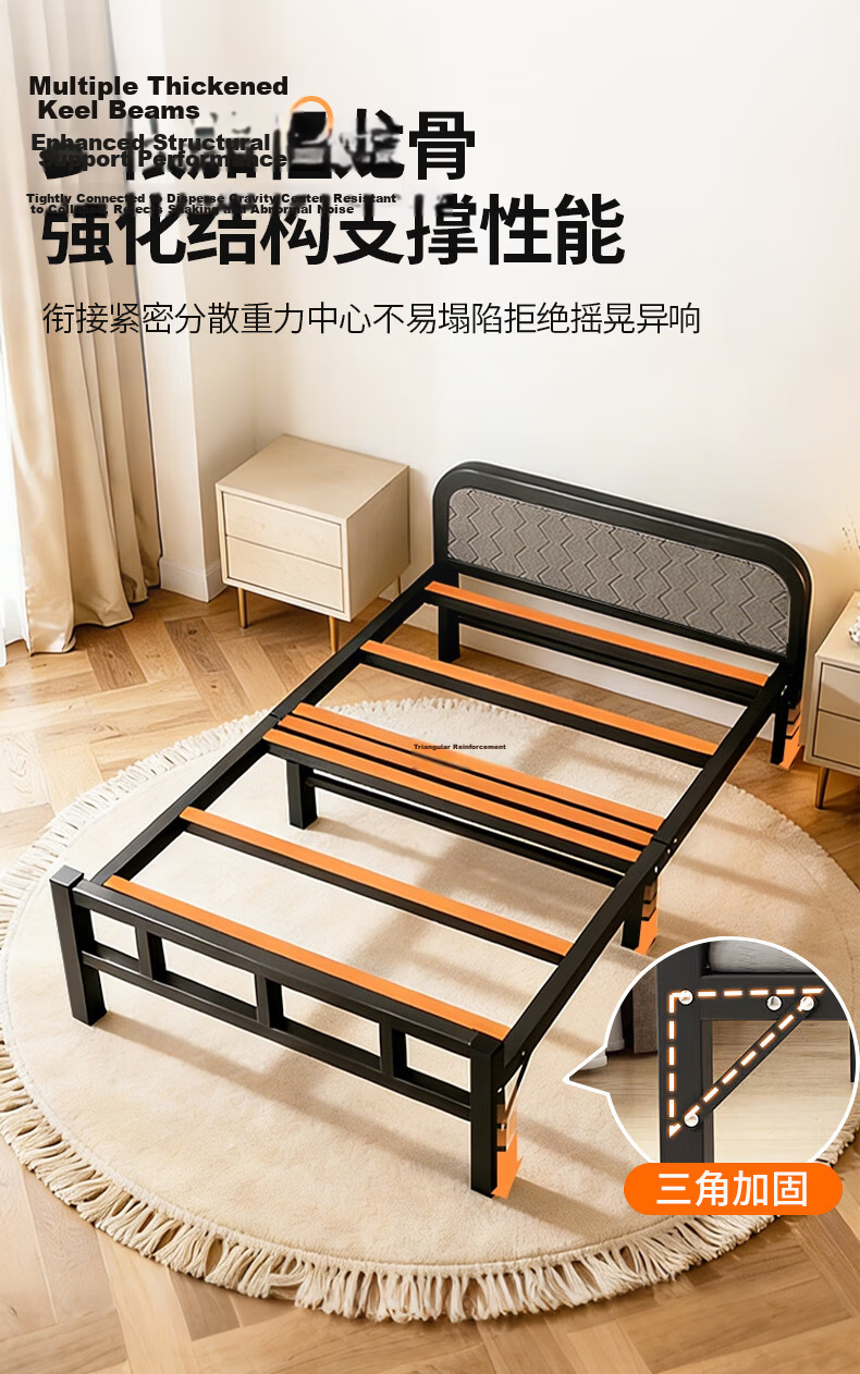 Quanpinwu No-Assembly Folding Single Bed Nap Bed Home Hospital Care Sponge Latex Mattress Camp Bed 6