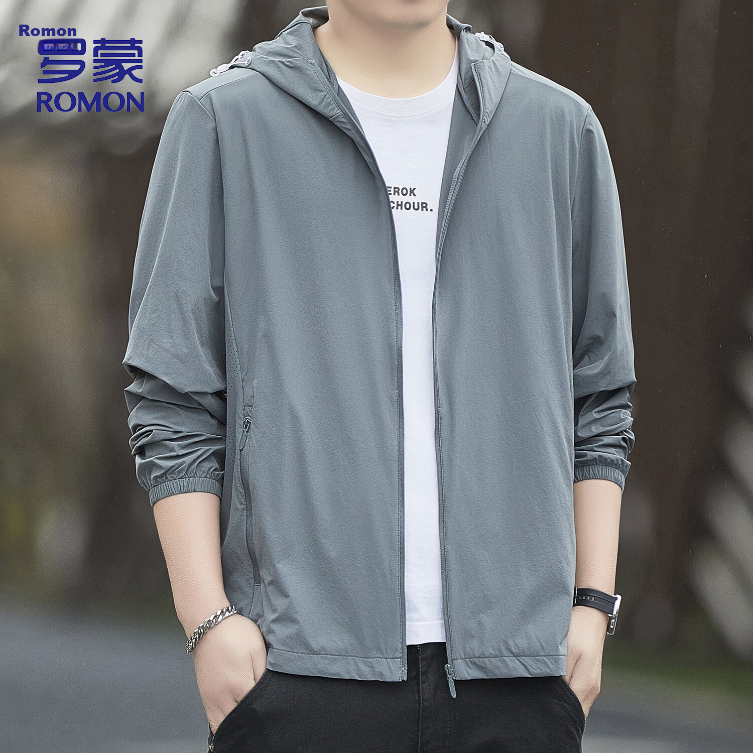 ROMON Men's Summer Ice Silk Quick-Dry Casual Business Breathable Outdoor UV Protection Jacket AG9 Dark Gray XL