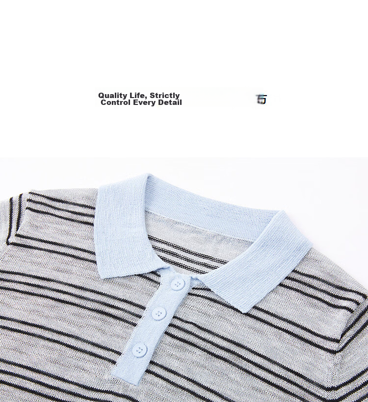 Demana [Smart Academy] Summer Retro Colorblock Polo Collar Striped Embroidered Slimming Concealing Knit Short Sleeve Top for Women Premium 11