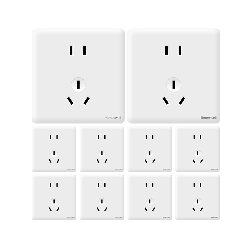 Honeywell Switch Socket Panel Set, 10-Pack, Ultra-Thin Five-Hole Outlet, Model A8 Cream White
