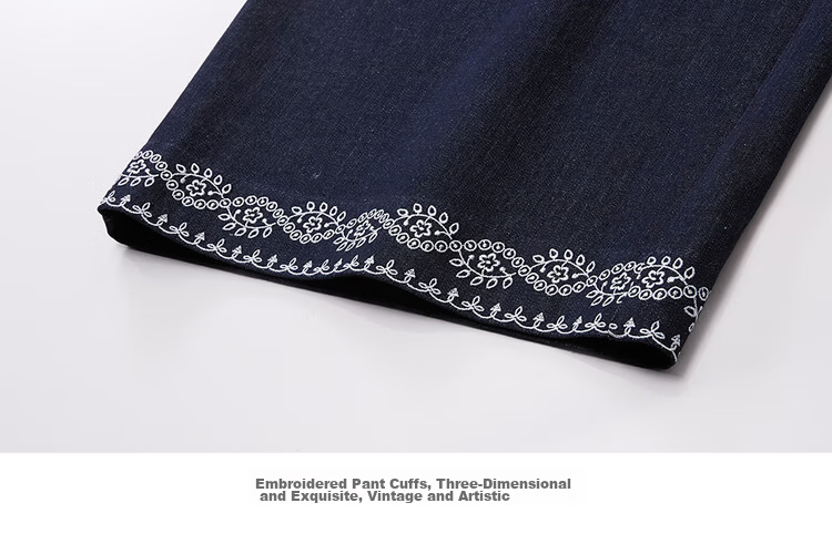 Giordano Designer Women's Summer Lightweight Embroidered Hem Elastic Waist Wide-Leg Jeans 18416309 17