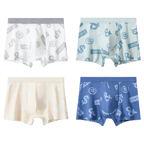 LangSha Children's Underwear for Boys, Pure Cotton 7A Antibacterial Boxer Briefs for Teenagers, Four-Pack
