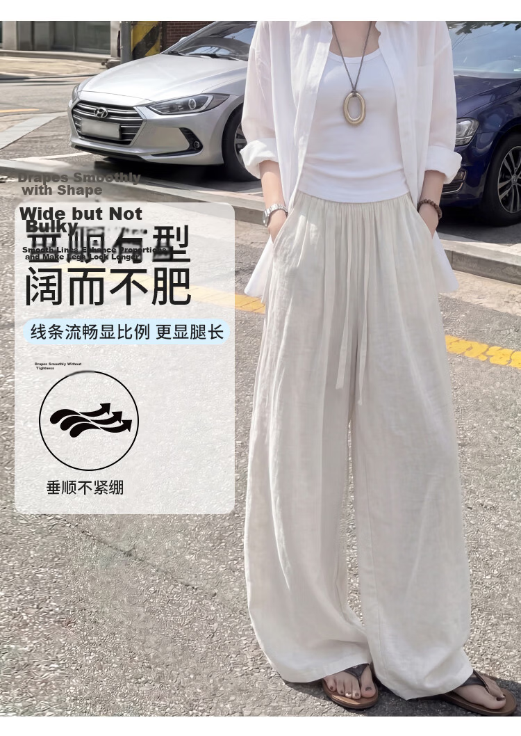 Free Style Linen Wide-Leg Pants for Women Summer Thin 2026 New High Waist Slim Loose Draped Ice Silk Casual Curved Balloon Pants 9