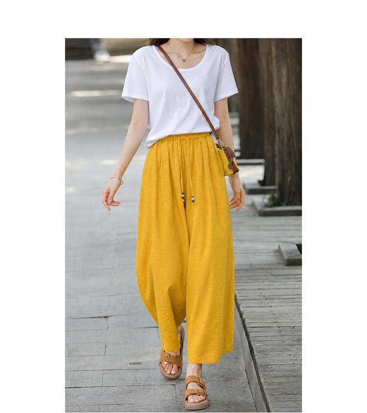 Demana [100 Lyocell] Summer Lightweight Nine-Point Tapered Beaded Drawstring Elastic Waist Petite Women's Casual Pants 10