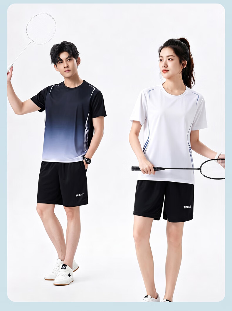 VICTORIATOURIST Summer Ice Silk Quick-Dry Running Sports Set for Men and Women, Short Sleeve T-Shirt and Shorts, Couple's Basketball Badminton Fitness Apparel 24