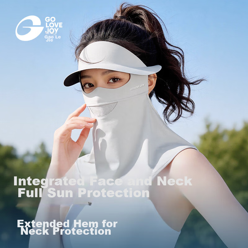 GOLOVEJOY Women's Full Face Sun Protection Mask UV Protection Hat Integrated Neck Guard Face Bikini Cycling Ice Silk Breathable Gray