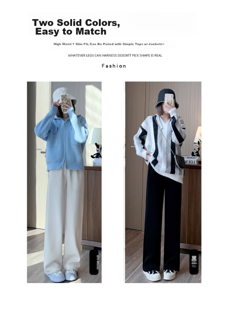 Langsha Wheat Ear Pattern Wide-Leg Pants for Women Spring Autumn Chenille Loose Casual High-Waist Draped Straight-Leg Pants 6