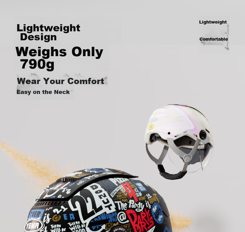 YEMA 3C Certified Electric Vehicle Helmet Unisex Summer Sun Protection Large Sunroof Half Helmet Double Lens Motorcycle Safety Helmet 370S Street Fighter + Aurora Long Lens 14