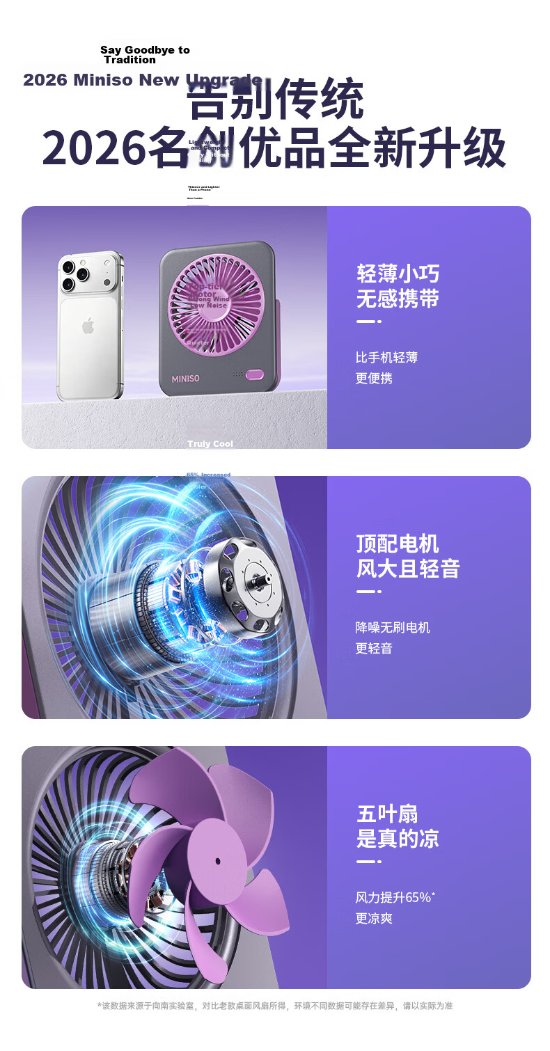 MINISO Desktop Fan Small Fan 2026 New Silent Long Battery Life Dual Power Portable USB Table Fan for Office Home Dormitory 9