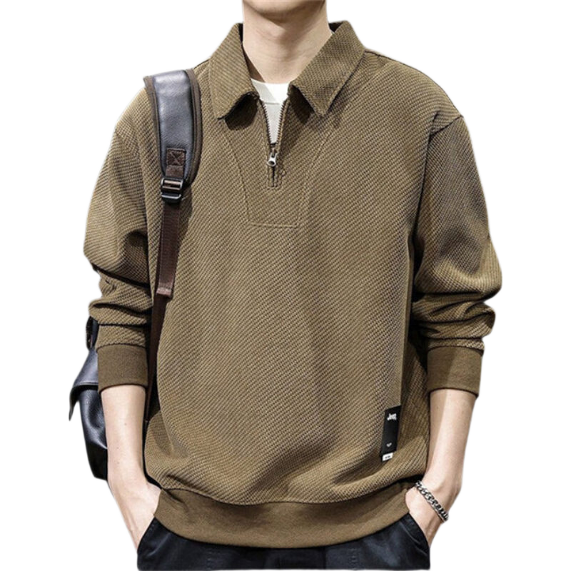 JEEP Men's Heavyweight Spring Autumn High-End Loose Long Sleeve Polo Shirt Black 3XL