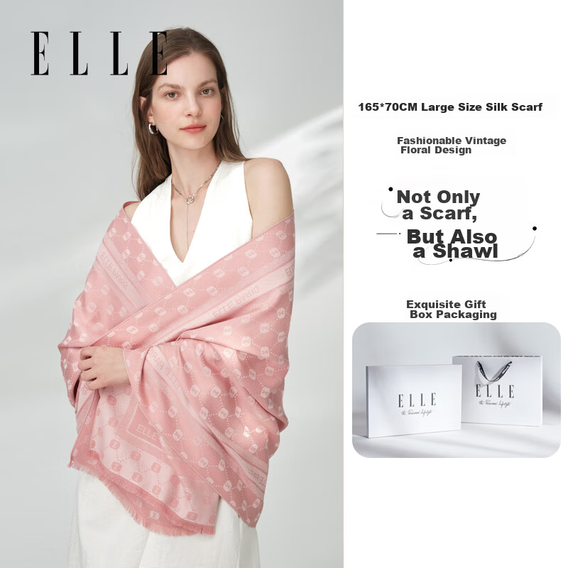 ELLE Women's Summer Office Air-Conditioned Room Warm Shawl with Mulberry Silk Large Size Gift Box Scarf
