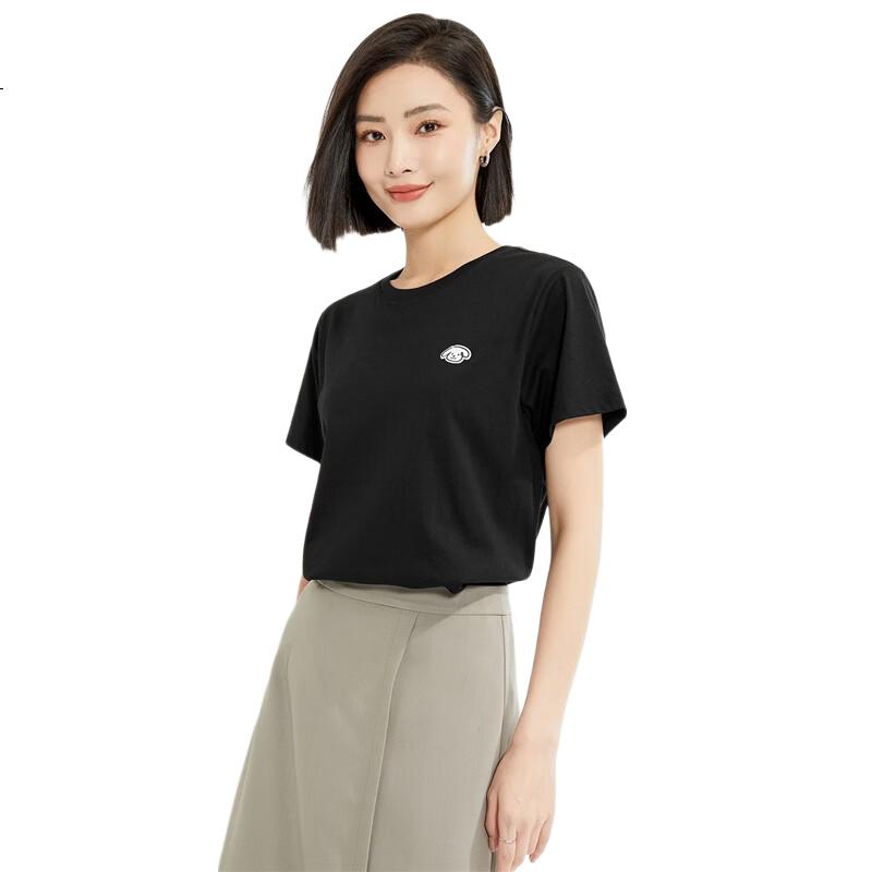 Giordano Women's Short-Sleeve T-Shirt, Summer New Style, Pure Cotton, Small Embroidery, Youthful Round Neck, Casual Top for Women, 13324326
