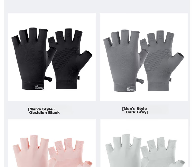 RED DRAGONFLY Sunscreen Half-Finger Gloves Unisex Cycling Fitness Non-Slip Lightweight Sun Protection UV Resistant Touchscreen Ice Silk Gloves 17