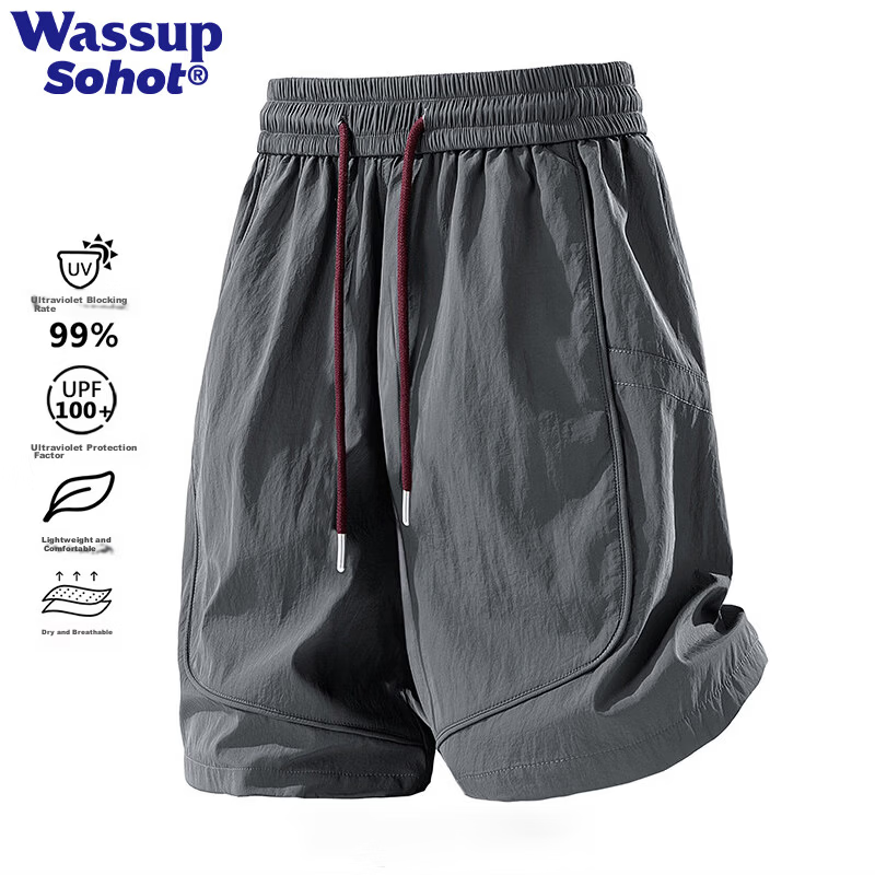 Wassup Sohot Minimalist Workwear Shorts Men's Summer Japanese Outdoor Beach Solid Color Five-Point Casual Pants Storm Gray XL