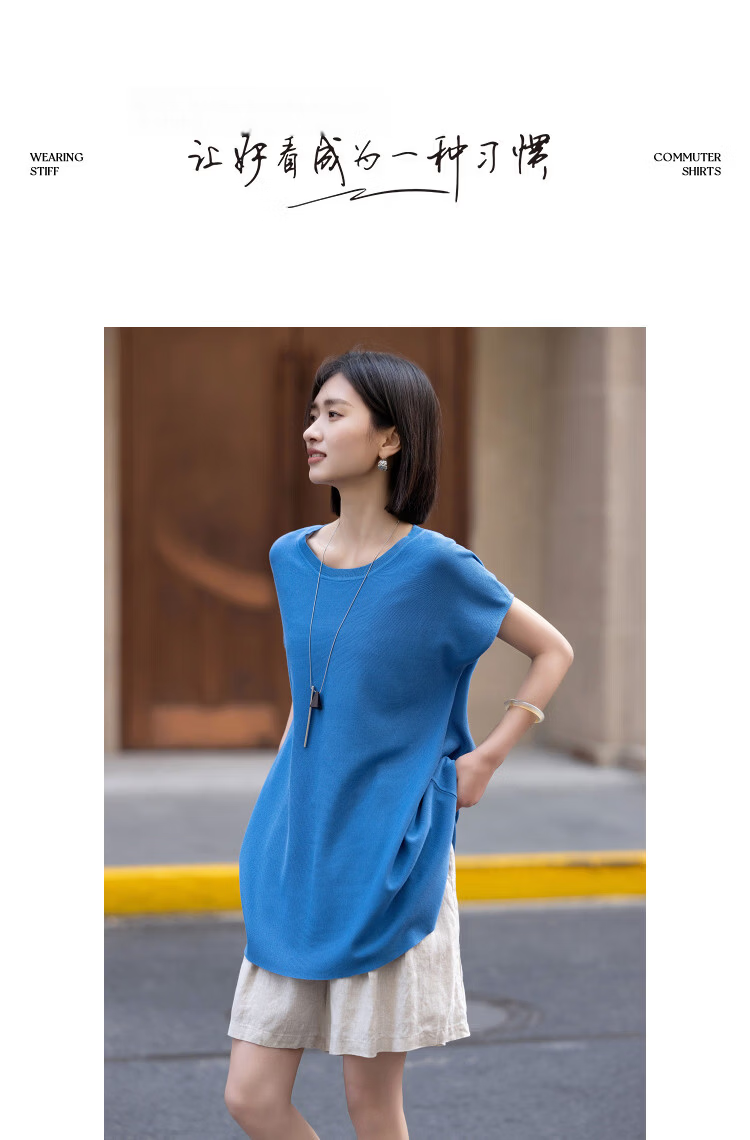 Demana [Breathable Tencel] Summer Lightweight Office Round Neck Raglan Loose Slimming Concealing Knit Sweater for Women Premium Feel 10