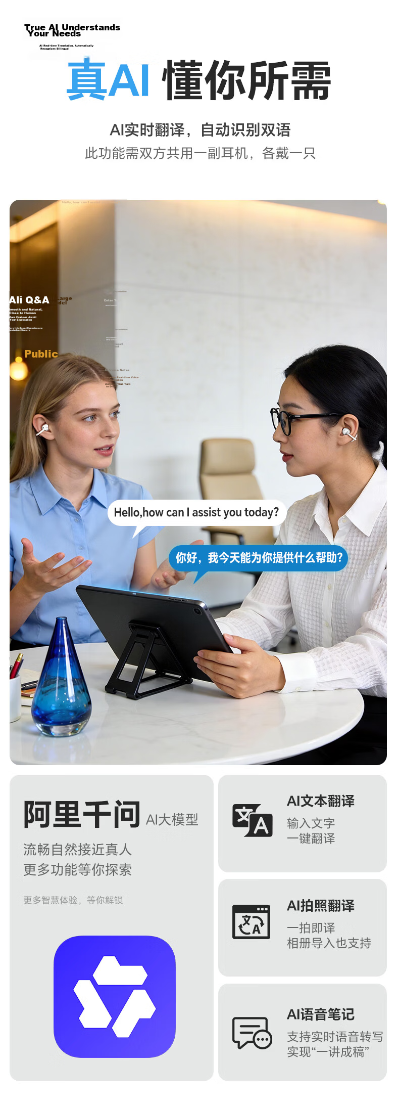 Leiden A8 New Semi-In-Ear Clip-On Wireless Bluetooth Translation Earphones AI Model Open Design Compatible with Apple 17 Huawei Android Phones A8 White [AI Translation] 1