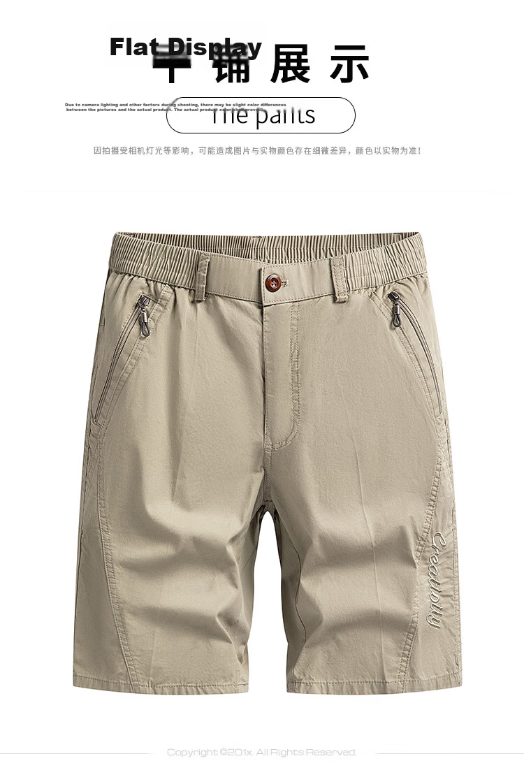 ROMON 100% Cotton Men's Summer Casual Business Zip Pocket Cargo Sports Beach Shorts Men's Knee-Length Pants 8