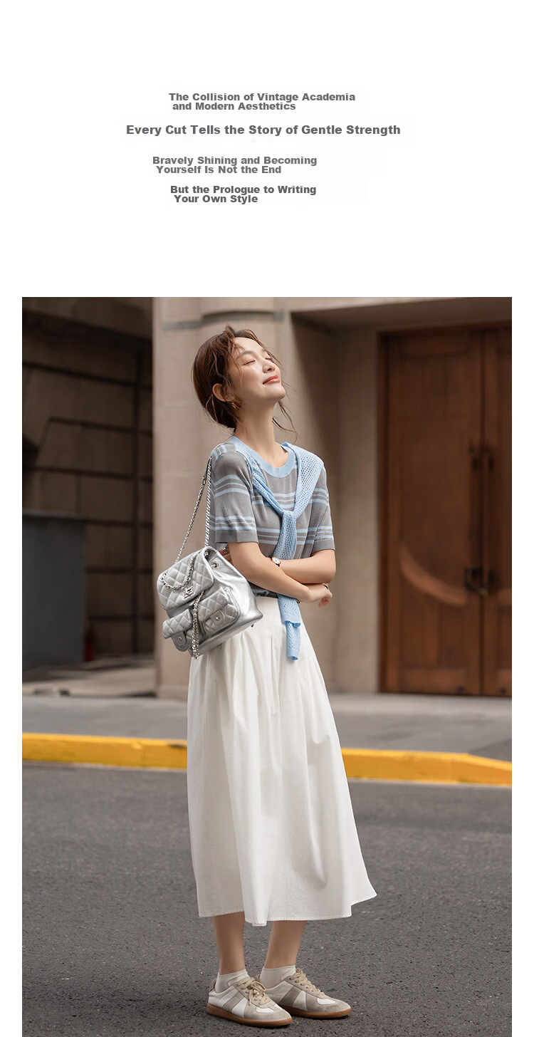 Demana Breathable Yarn Spring College Style Ribbon Striped Loose Slim Short Sleeve Women's Knit Sweater 6