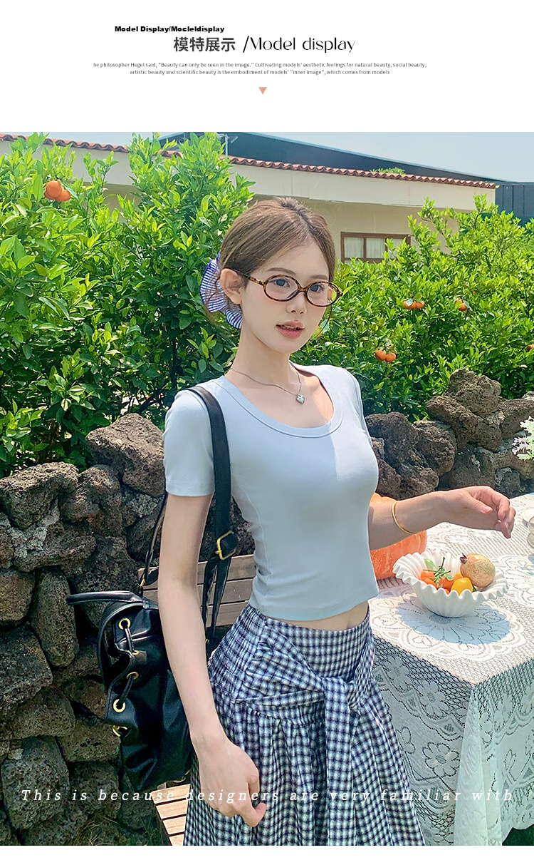 Herbal Original Color Short Sleeve T-Shirt Women Basic White Loose Korean Style Summer 2026 New Round Neck Black Top 8