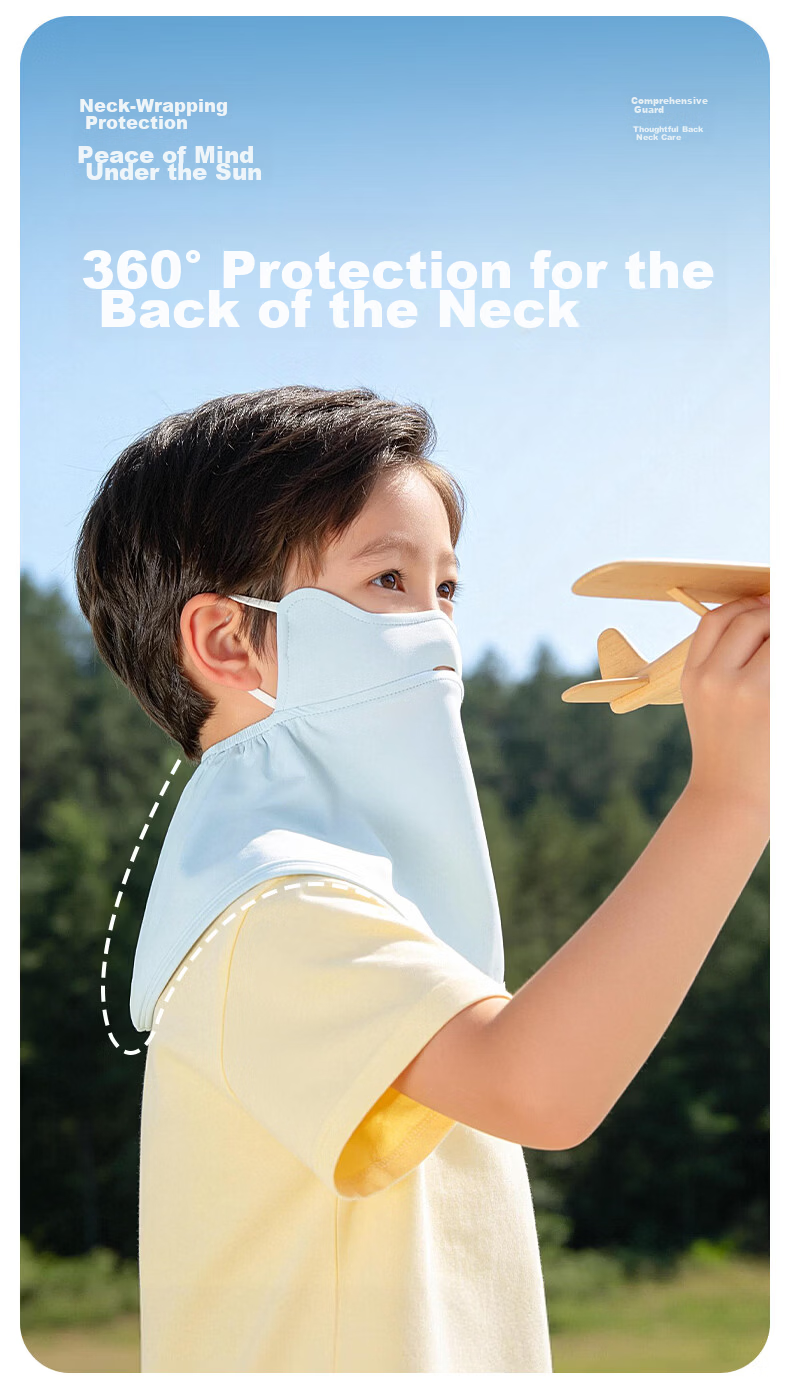 GOLOVEJOY Kids Sun Protection Face Mask Veil Summer Full Face Cover Ice Silk Neck Guard Baby Mask Blue 5