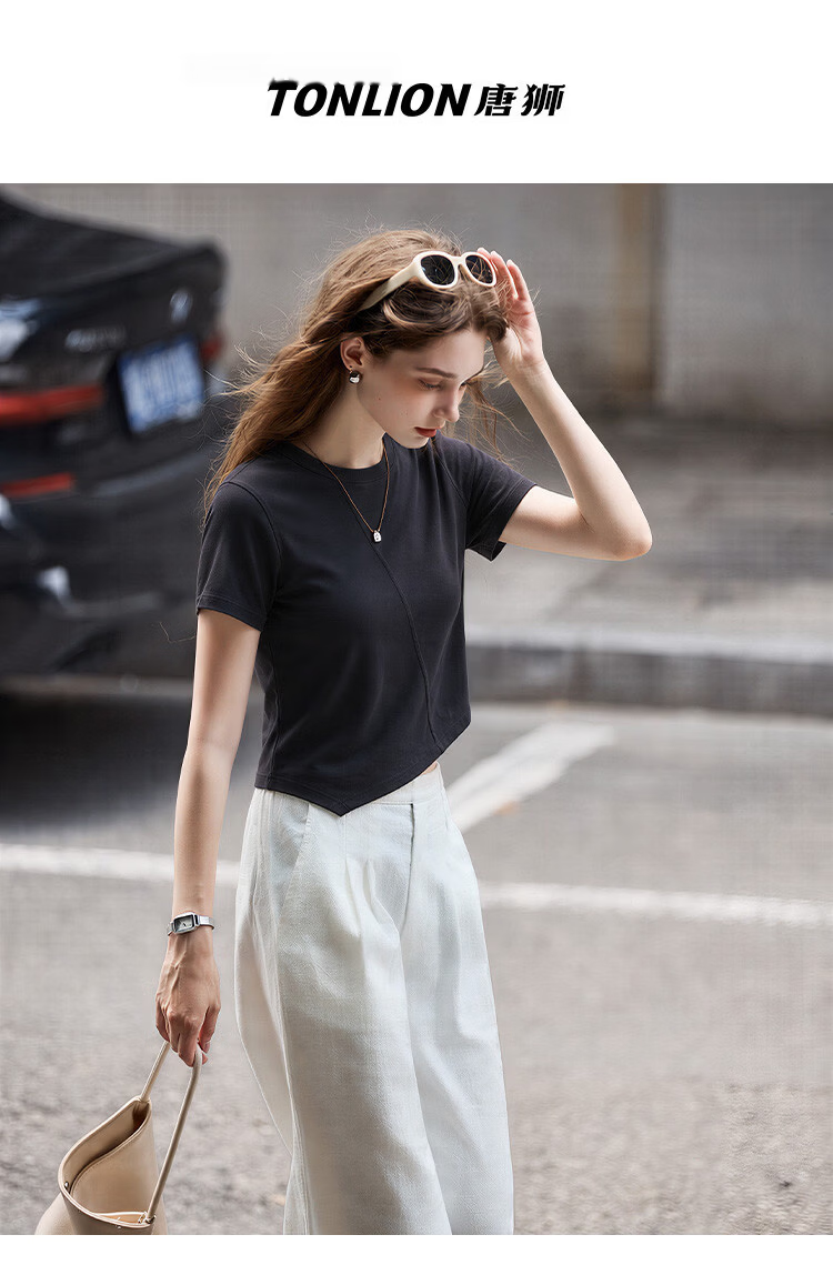 TonLion 2026 Summer Women's Colorblock Short Sleeve T-Shirt Solid Color Versatile Fashion Casual Slimming Youthful Comfortable Breathable 12