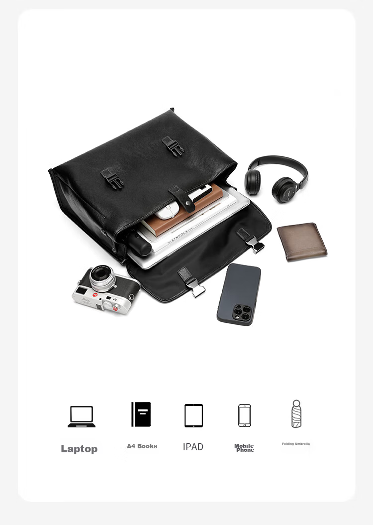 GOLF Business Briefcase Men's Soft Leather 14-inch Laptop Bag Multifunctional Shoulder Crossbody Backpack 9