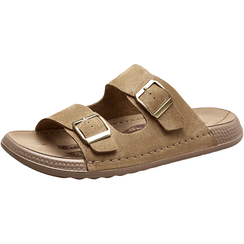Eierkang Men's Soft Sole Double Buckle Boken Style Retro Casual Sandals 96290W Khaki Size 38
