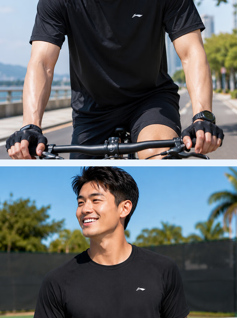 LI-NING Short Sleeve T-Shirt Unisex Sports Summer Quick-Dry Breathable Casual Loose Fit Crew Neck Running Yoga Top Black 2XL 14