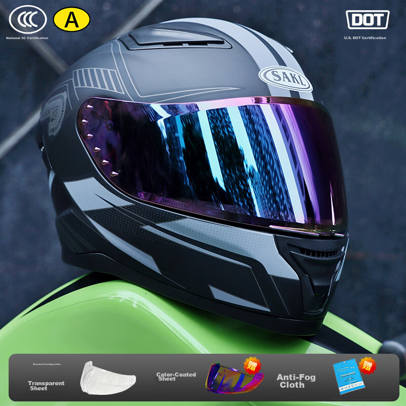 SAKL Electric Bike Helmet Motorcycle Helmet DOT Certified 3C Standard Unisex Four-Season Winter Riding Safety Anti-Fog Dual Lens Full Face Helmet