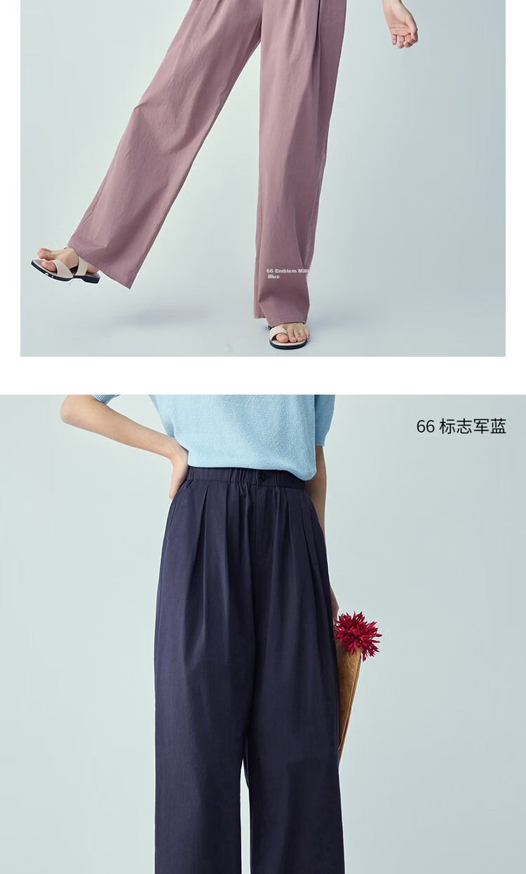 Giordano Women's Pants 2026 New Pure Cotton Pleated Elastic Waist Loose Straight Casual Trousers 13416302 13