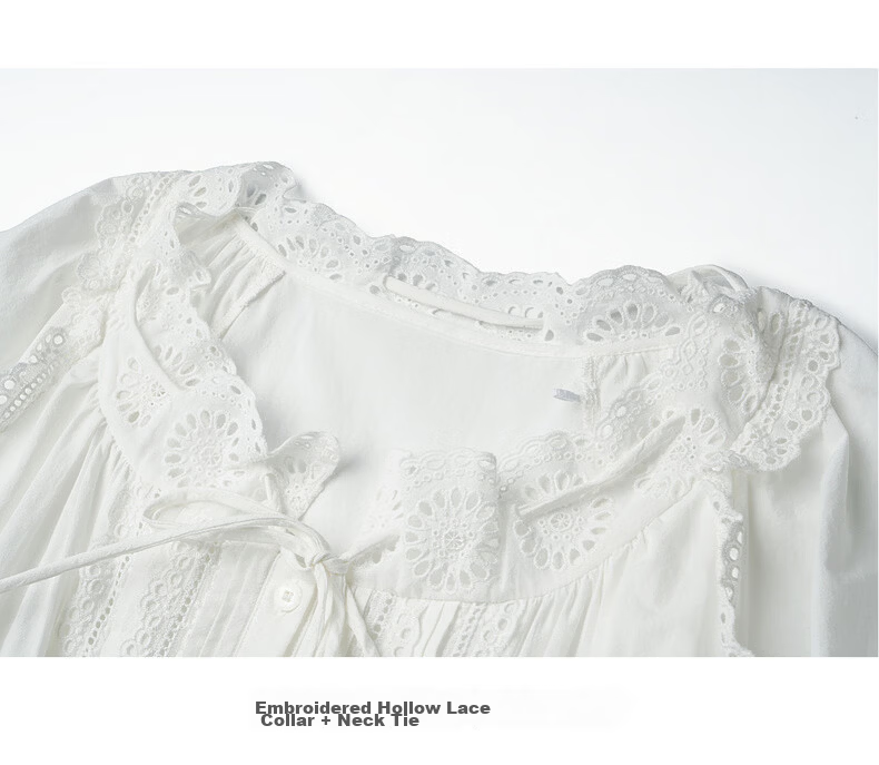 Olrain French Embroidered Hollow Lace Collar Long Sleeve Dress Women Spring Loose Elegant Long Dress White S 24
