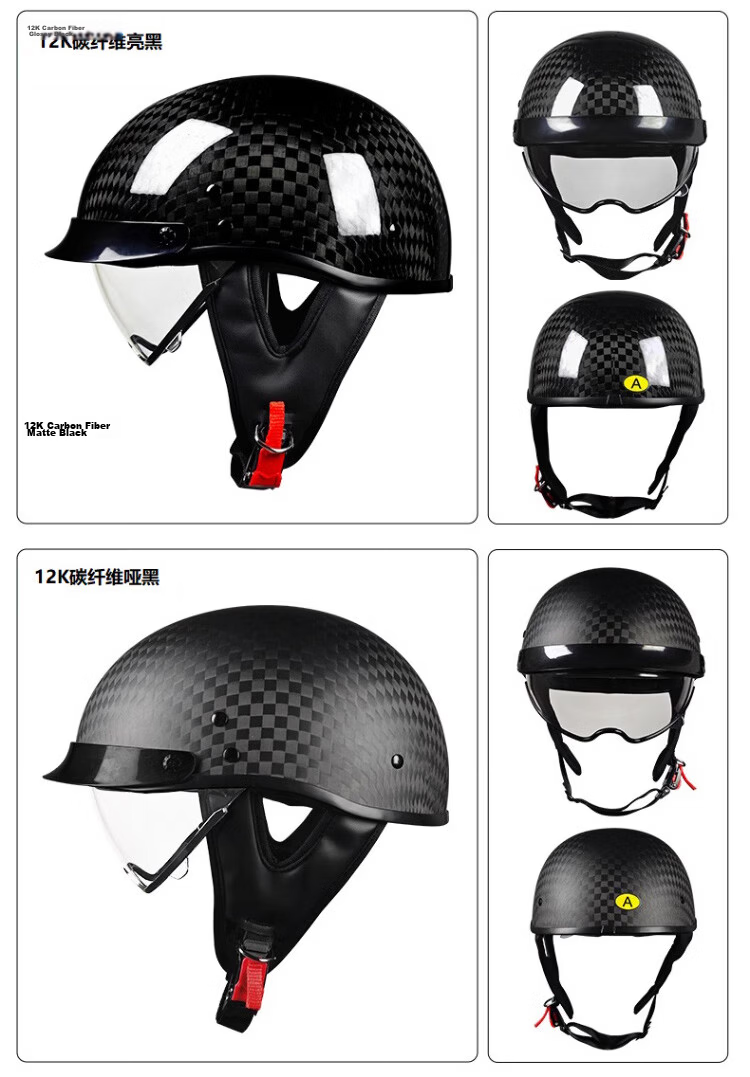V True Carbon Fiber Helmet Unisex Cruiser Motorcycle Half Helmet Summer Ultra-Light Riding Motorbike Retro Helmet 3C Certified [12K Matte Black] [XXL Size] 7