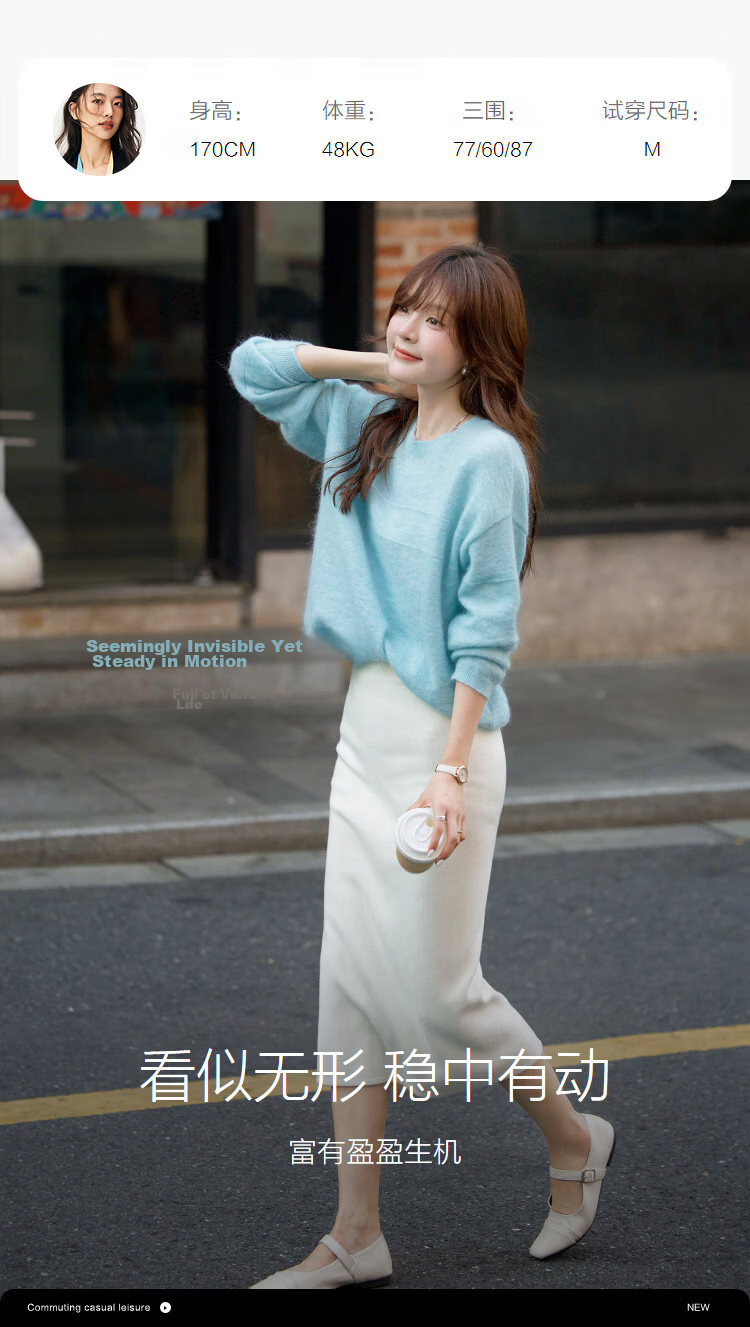 DME Wool Mohair Blend Winter Ribbed Crewneck Loose Drop Shoulder Soft Stretch Knit Sweater for Women 12