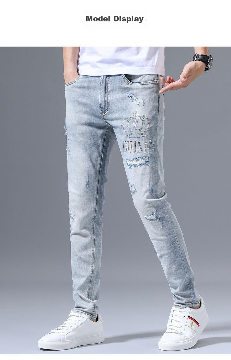 PLAYBOY Men's Summer Ripped Slim Fit Embroidered Trendy Skinny High-End Jeans 6